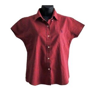 Ralph Ralph Lauren Red Checkered Sleeveless Plaid Blouse Size Large  EUC #6912